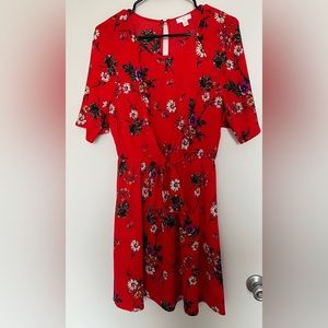 Charming Charlie Red Floral Flowy Dress, Size Small